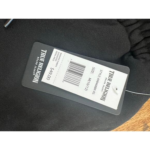NWT True Religion Boy's Black Drawstring Waist Fleece Joggers Short Size Medium - Picture 4 of 5